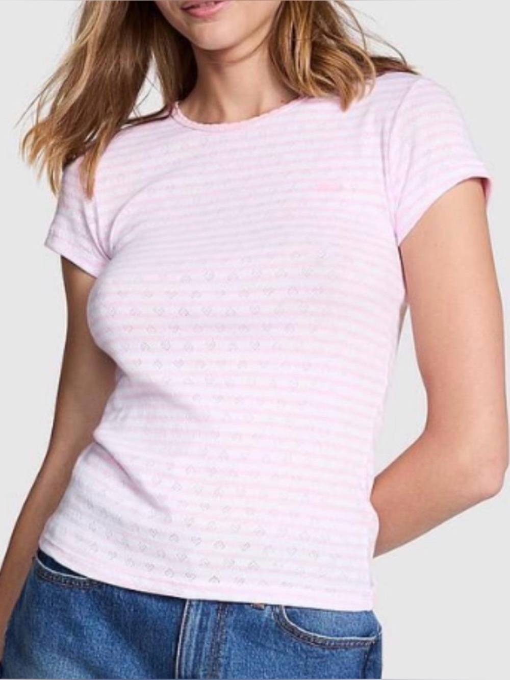 Pink by Victoria’s Secret Striped Pink & White Tee